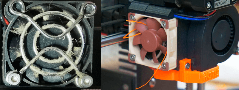 Загрязнённый и очищенный вентилятор охлаждения 3D-принтера: признаки износа и необходимость обслуживания