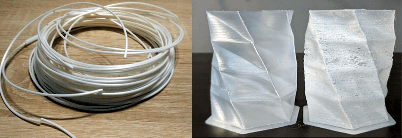 Пример дефектов после пересушки и неправильного хранения пластика